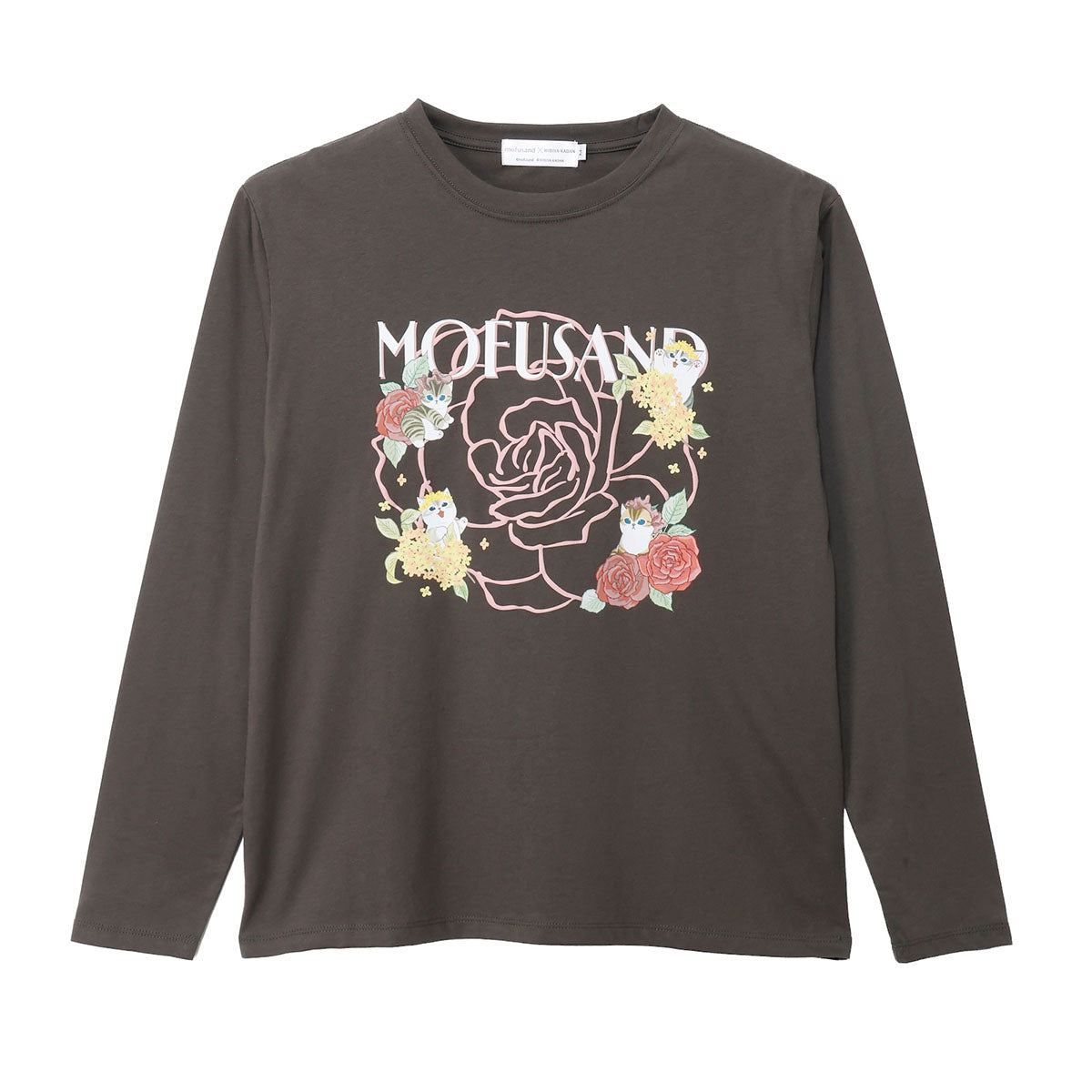 mofusand x Hibiya Kadan Rose Pattern Charcoal Long Sleeve T-Shirt 4570189209236