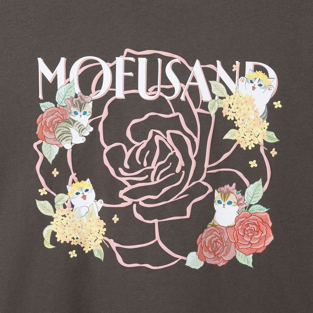 mofusand x Hibiya Kadan Rose Pattern Charcoal Long Sleeve T-Shirt 4570189209236