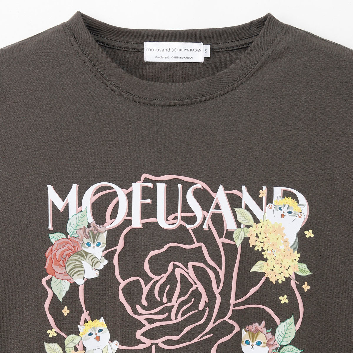 mofusand x Hibiya Kadan Rose Pattern Charcoal Long Sleeve T-Shirt 4570189209236
