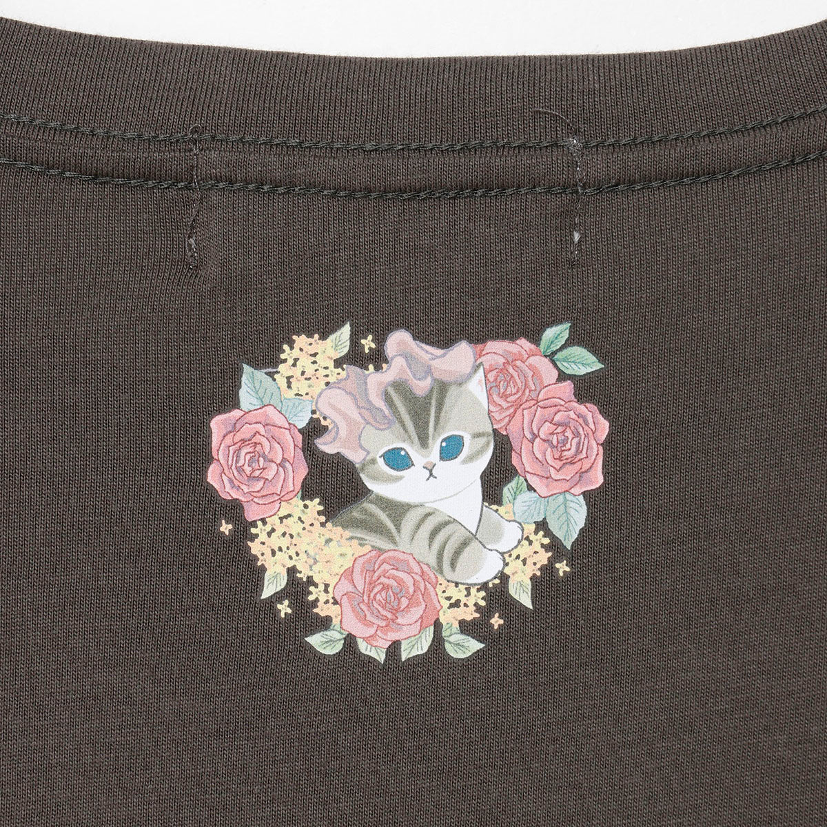 mofusand x Hibiya Kadan Rose Pattern Charcoal Long Sleeve T-Shirt 4570189209236
