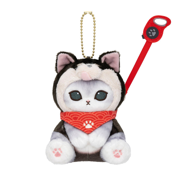 Mofusand Shiba Inu Cat Mascot Plush Keyring Black Bandana