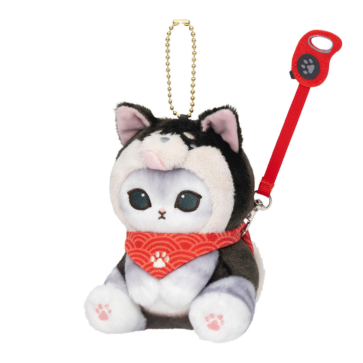 mofusand Shiba Inu Cat Mascot Keychain with Black Bandana