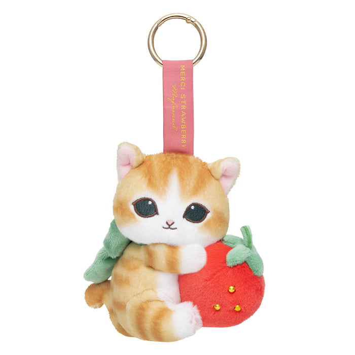 Mofusand Merci Strawberry Mascot Plush Strawberry and Brown White Cat