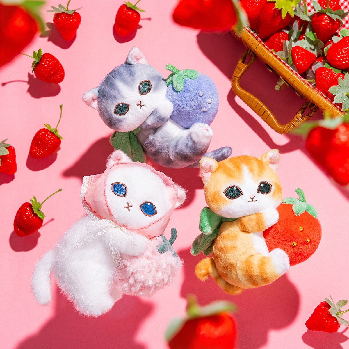 mofusand MERCI STRAWBERRY Plush Mascot Strawberry Gray-White Cat Keychain