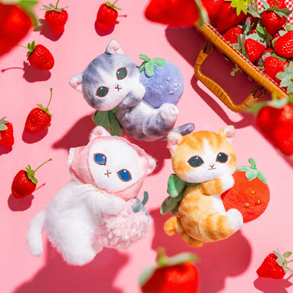 mofusand MERCI STRAWBERRY Plush Mascot Strawberry Gray-White Cat Keychain