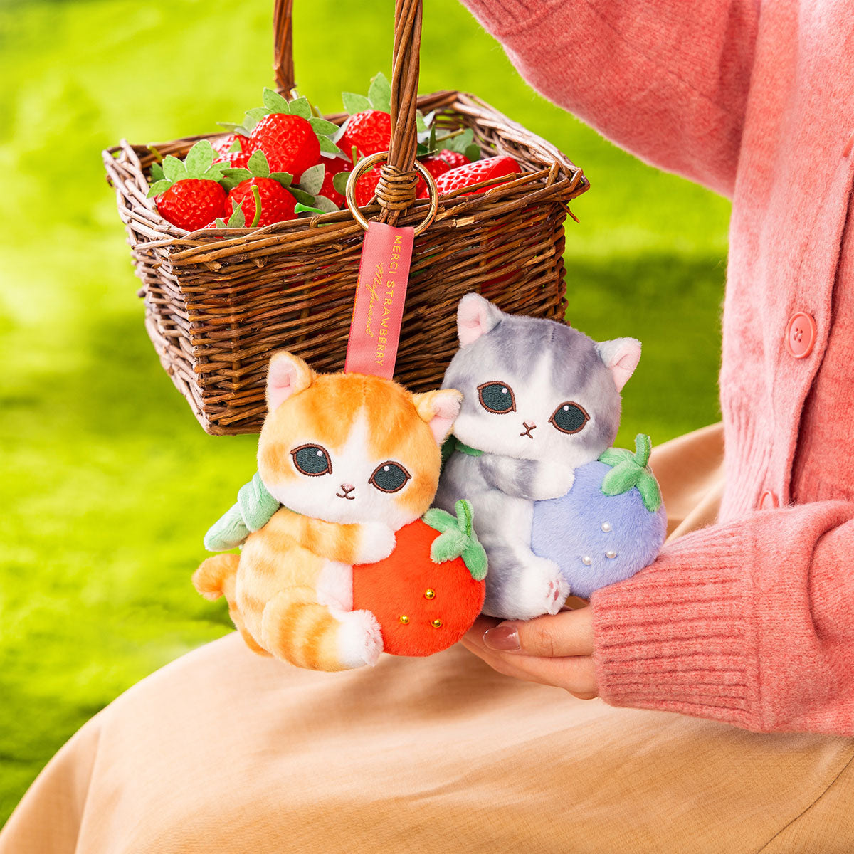 Mofusand Merci Strawberry Mascot Plush Strawberry and Brown White Cat