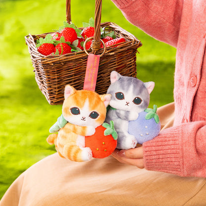 mofusand MERCI STRAWBERRY Plush Mascot Strawberry Gray-White Cat Keychain