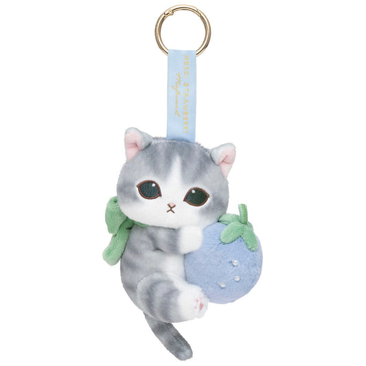 mofusand MERCI STRAWBERRY Plush Mascot Strawberry Gray-White Cat Keychain