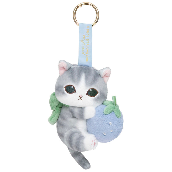 mofusand MERCI STRAWBERRY Plush Mascot Strawberry Gray-White Cat Keychain