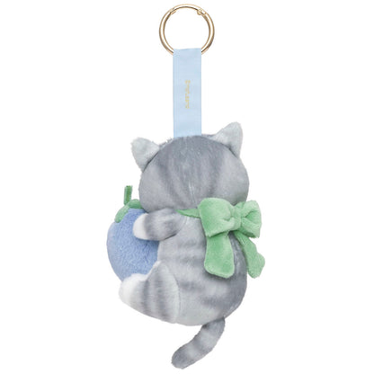 mofusand MERCI STRAWBERRY Plush Mascot Strawberry Gray-White Cat Keychain
