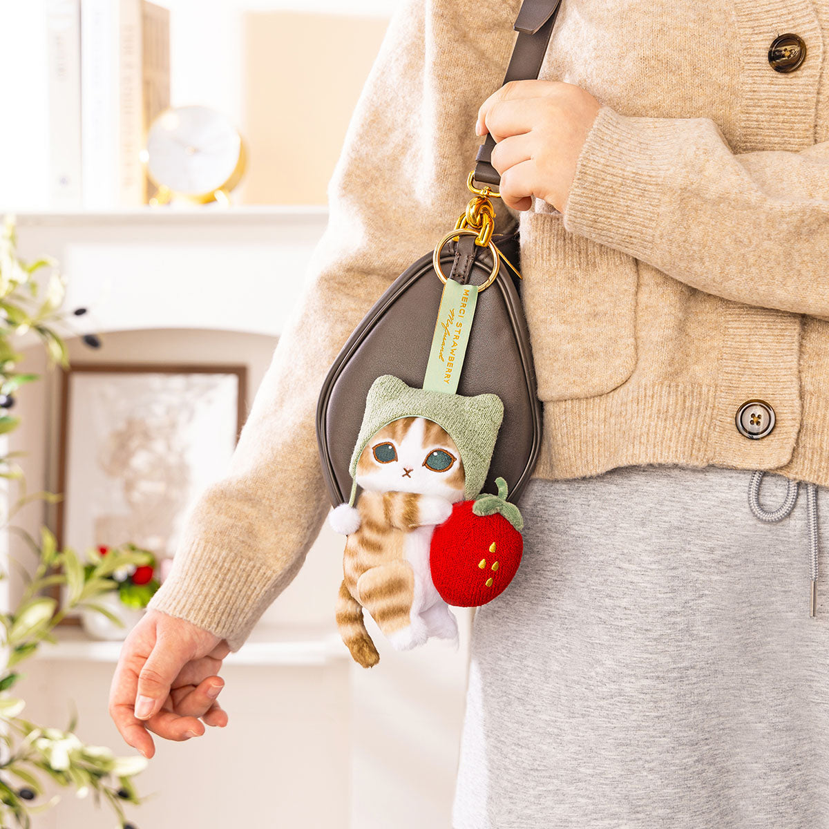 Mofusand Merci Strawberry Mascot Keychain Tabby Cat Plush
