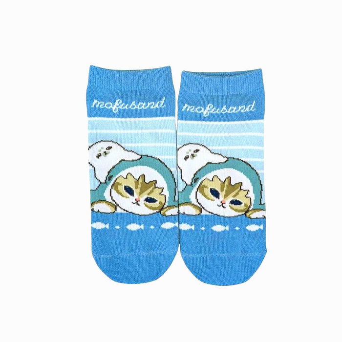 mofusand Shark Peek Pattern Ankle Socks Light Blue 23-25cm