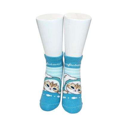 mofusand Shark Peek Pattern Ankle Socks Light Blue 23-25cm