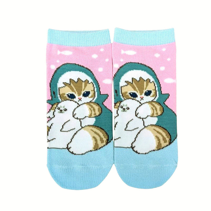 Mofusand Blue Shark Friend Pattern Ankle Socks Front Print