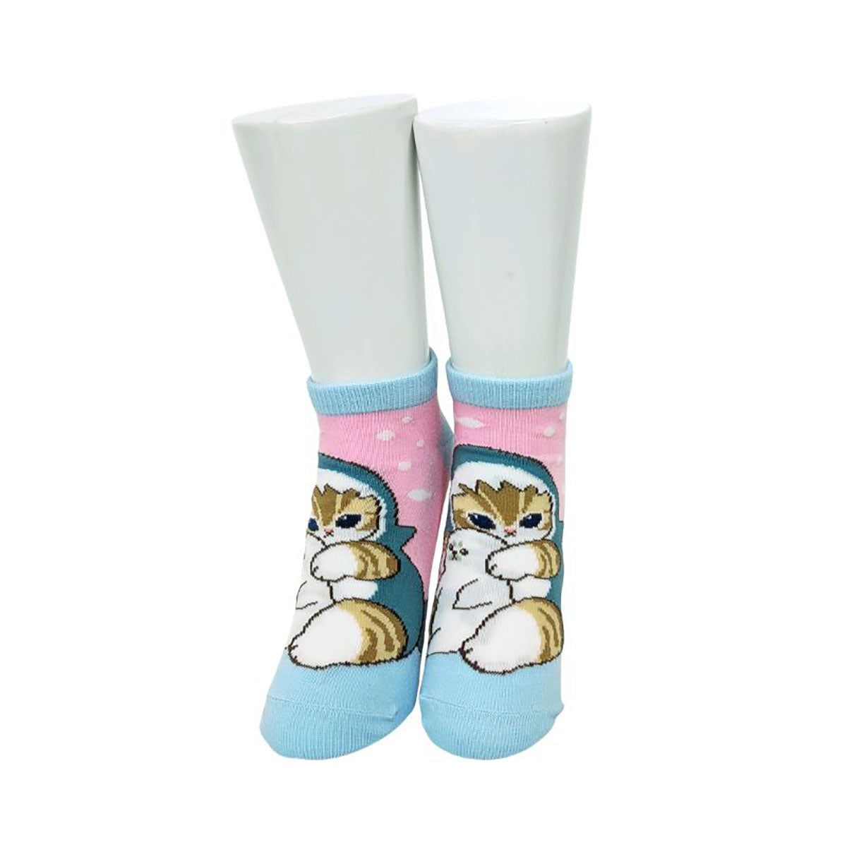 Mofusand Blue Shark Friend Pattern Ankle Socks Front Print