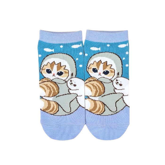 Mofusand Gray Shark Friends Pattern Ankle Socks Women's One Size