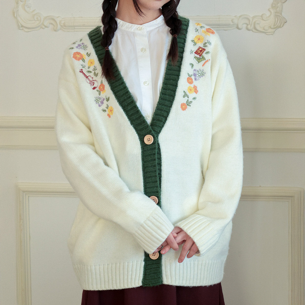 Whisper of the Heart Flower Embroidered Cardigan (Free Size) - Ghibli Studio