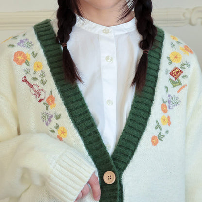 Whisper of the Heart Flower Embroidered Cardigan (Free Size) - Ghibli Studio