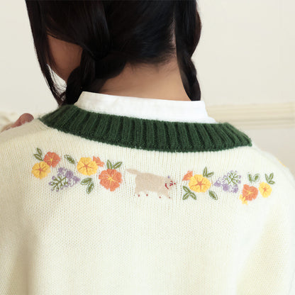 Whisper of the Heart Flower Embroidered Cardigan (Free Size) - Ghibli Studio