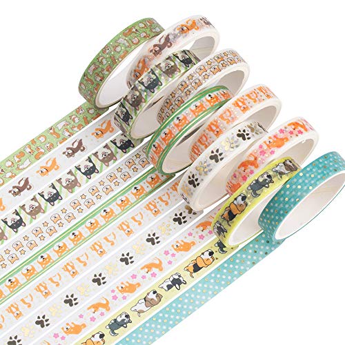YUBBAEX Decorative Washi Masking Tape 10-Roll Set Gold Foil 0.3-Inch