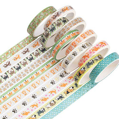 YUBBAEX Decorative Washi Masking Tape 10-Roll Set Gold Foil 0.3-Inch