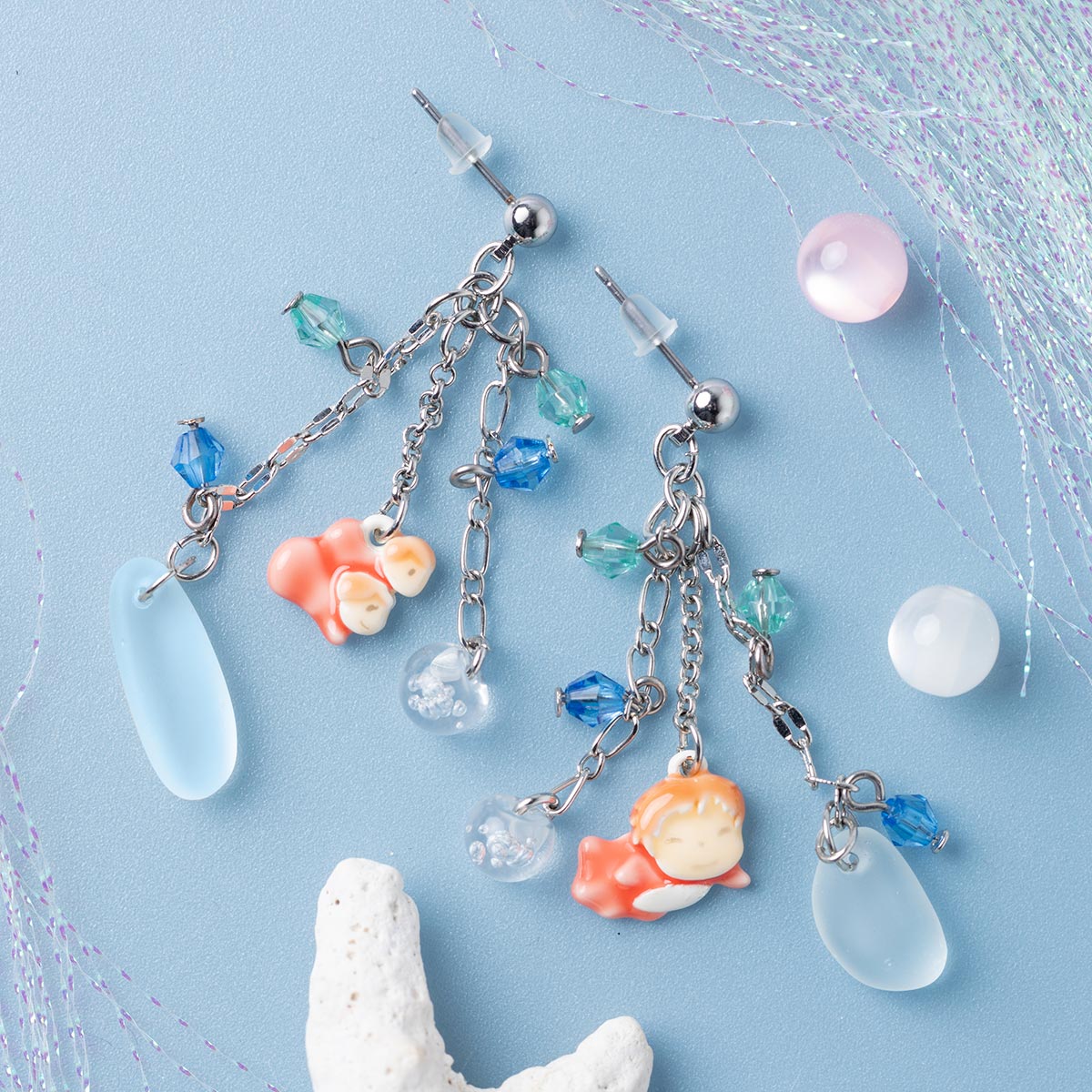 Ponyo on the Cliff by the Sea Earrings Yurayura