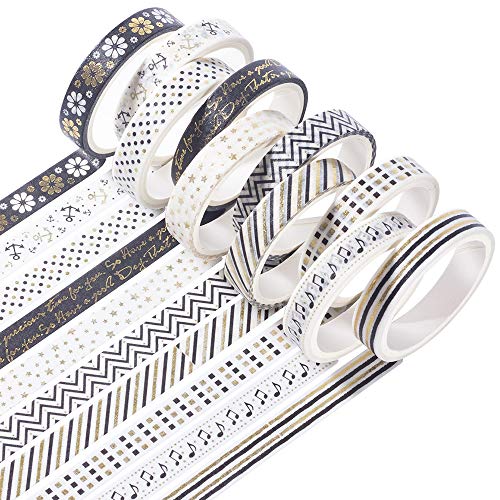 YUBBAEX Decorative Washi Masking Tape 10-Roll Set Gold Foil 0.3-Inch