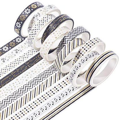 YUBBAEX Decorative Washi Masking Tape 10-Roll Set Gold Foil 0.3-Inch