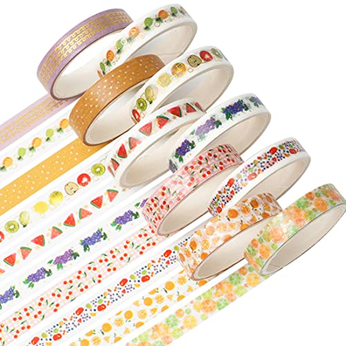 YUBBAEX Decorative Washi Masking Tape 10-Roll Set Gold Foil 0.3-Inch