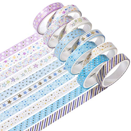 YUBBAEX Decorative Washi Masking Tape 10-Roll Set Gold Foil 0.3-Inch