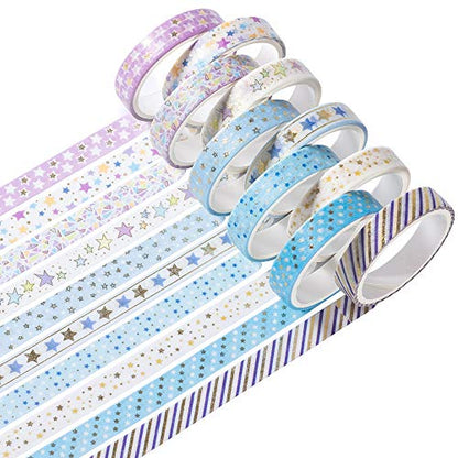 YUBBAEX Decorative Washi Masking Tape 10-Roll Set Gold Foil 0.3-Inch