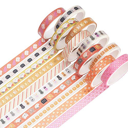 YUBBAEX Decorative Washi Masking Tape 10-Roll Set Gold Foil 0.3-Inch