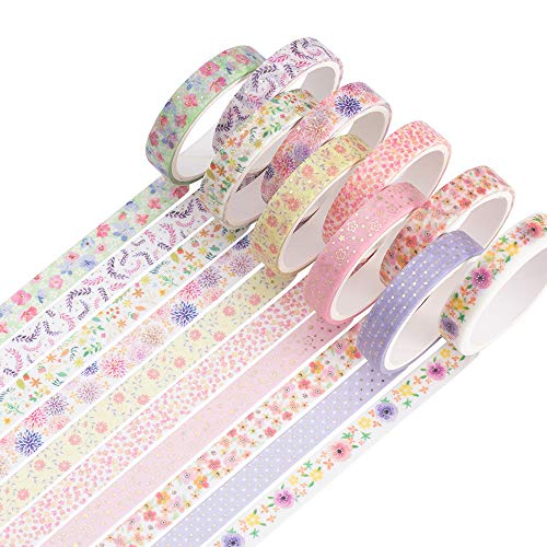 YUBBAEX Decorative Washi Masking Tape 10-Roll Set Gold Foil 0.3-Inch