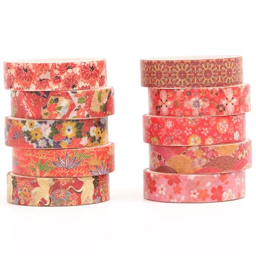 Songdao Ukiyo-e Washi Tape 10-Roll Set 0.4in x 6.6ft Traditional Patterns