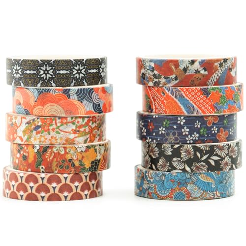 Songdao Ukiyo-e Washi Tape 10-Roll Set 0.4in x 6.6ft Traditional Patterns