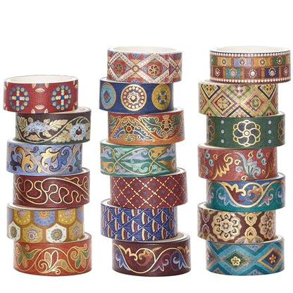 YUBBAEX Chinese Style Washi Tape Set 20 Rolls Gold Foil 0.6-inch