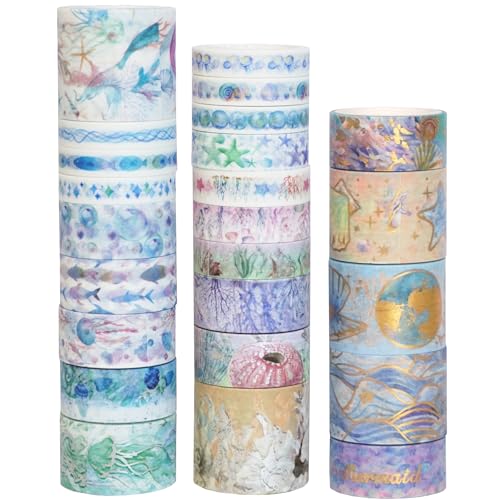 YUBX Washi Masking Tape Silver Foil 10 Ocean Theme 0.59in
