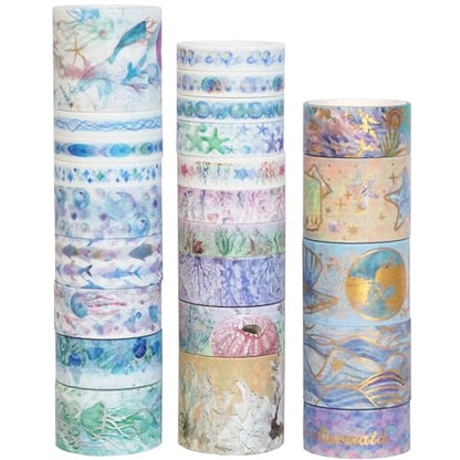 YUBX Washi Masking Tape Silver Foil 10 Ocean Theme 0.59in