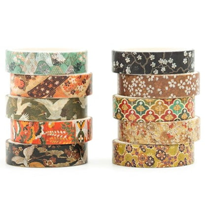 Songdao Ukiyo-e Washi Tape 10-Roll Set 0.4in x 6.6ft Traditional Patterns