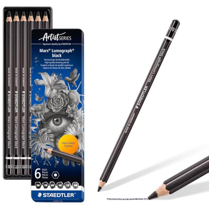 Staedtler Mars Lumograph Black Drawing Pencil Set 6-Piece Assorted