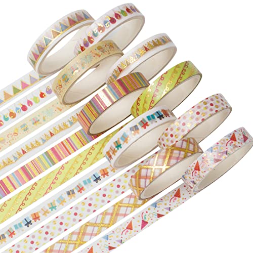 YUBBAEX Decorative Washi Masking Tape 10-Roll Set Gold Foil 0.3-Inch