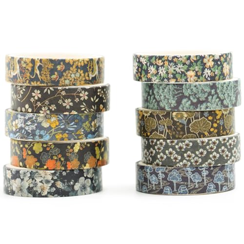 Songdao Ukiyo-e Washi Tape 10-Roll Set 0.4in x 6.6ft Traditional Patterns