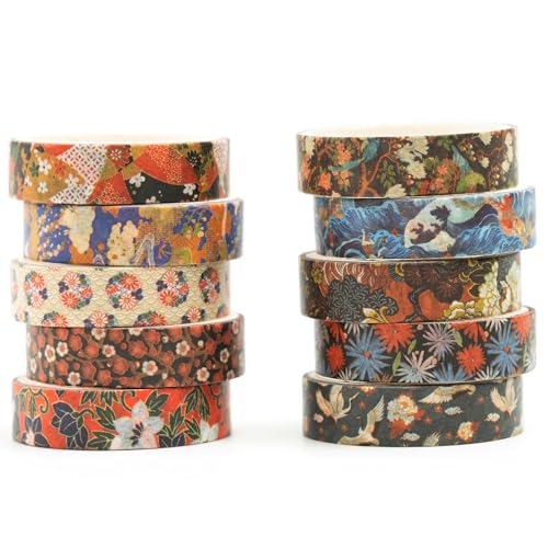 Songdao Ukiyo-e Washi Tape 10-Roll Set 0.4in x 6.6ft Traditional Patterns