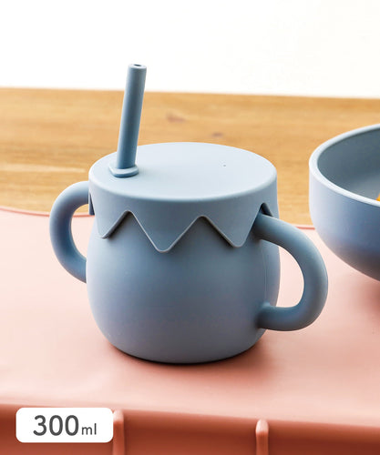 Double-Handled Mug with Silicone Straw (Blue) For Kids