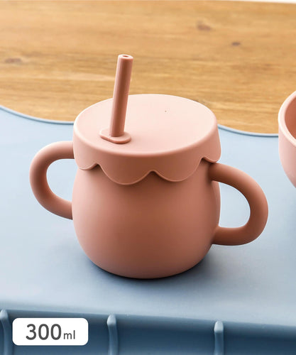 Double-Handled Mug with Silicone Straw (Pink) For Kids