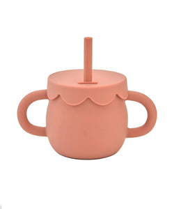 Double-Handled Mug with Silicone Straw (Pink) For Kids