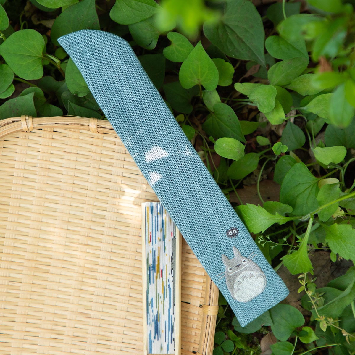 My Neighbor Totoro Embroidered Cotton Fan Sleeve Light Blue