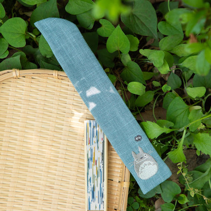 My Neighbor Totoro Embroidered Cotton Fan Sleeve Light Blue