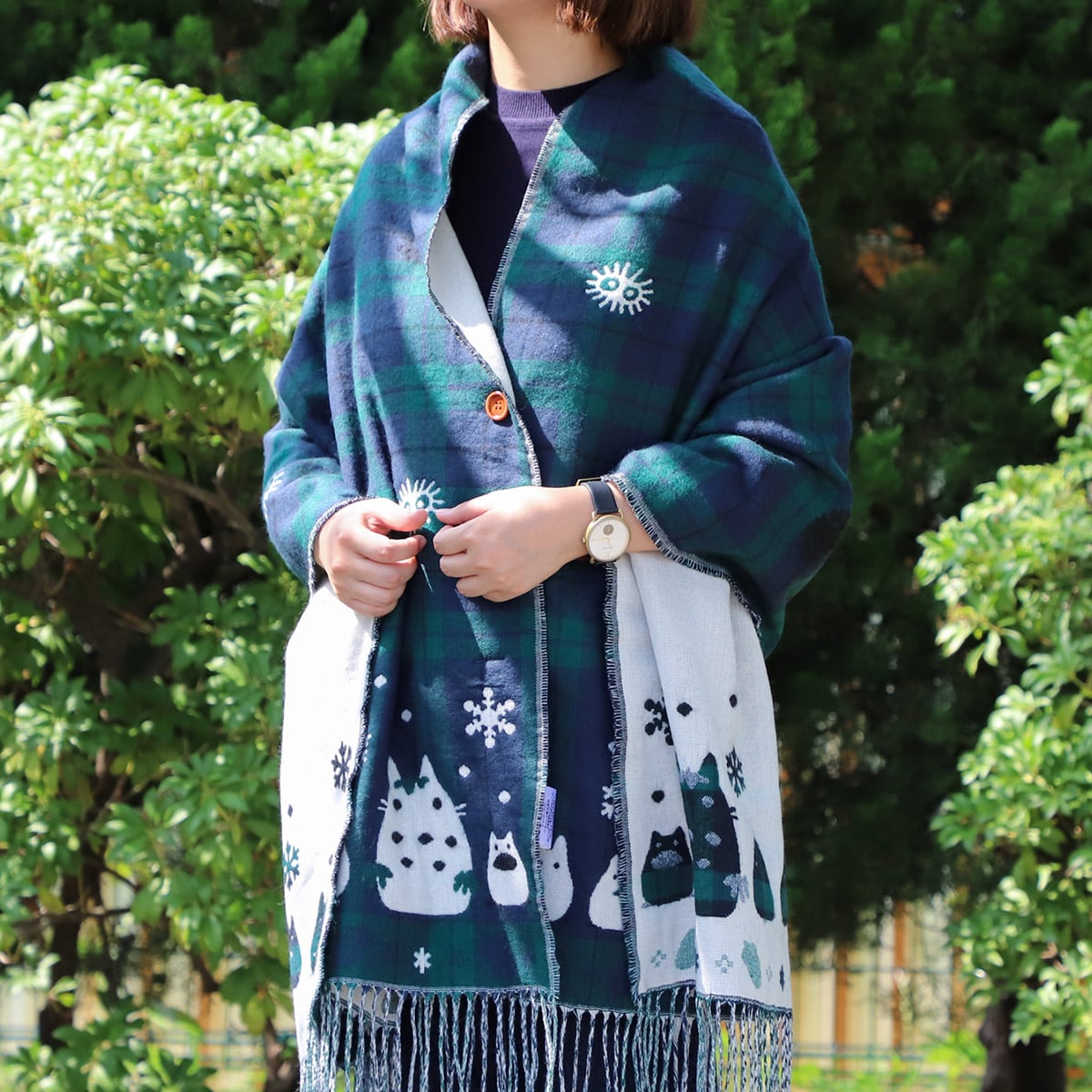 My Neighbor Totoro Buttoned Check Stole Totoro