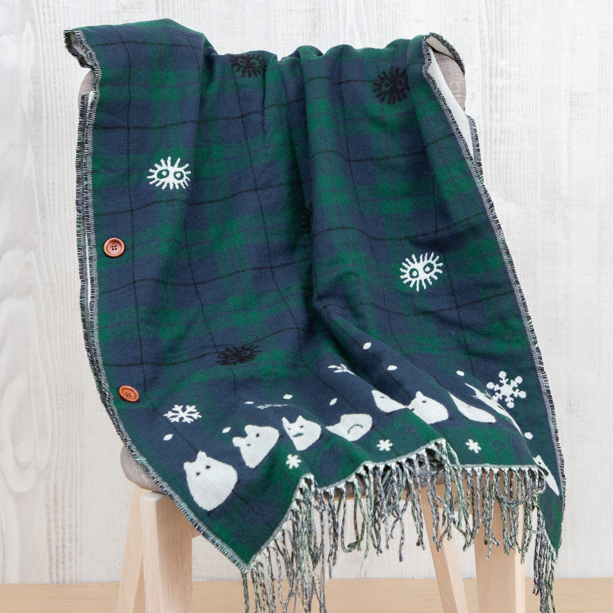 My Neighbor Totoro Buttoned Check Stole Totoro